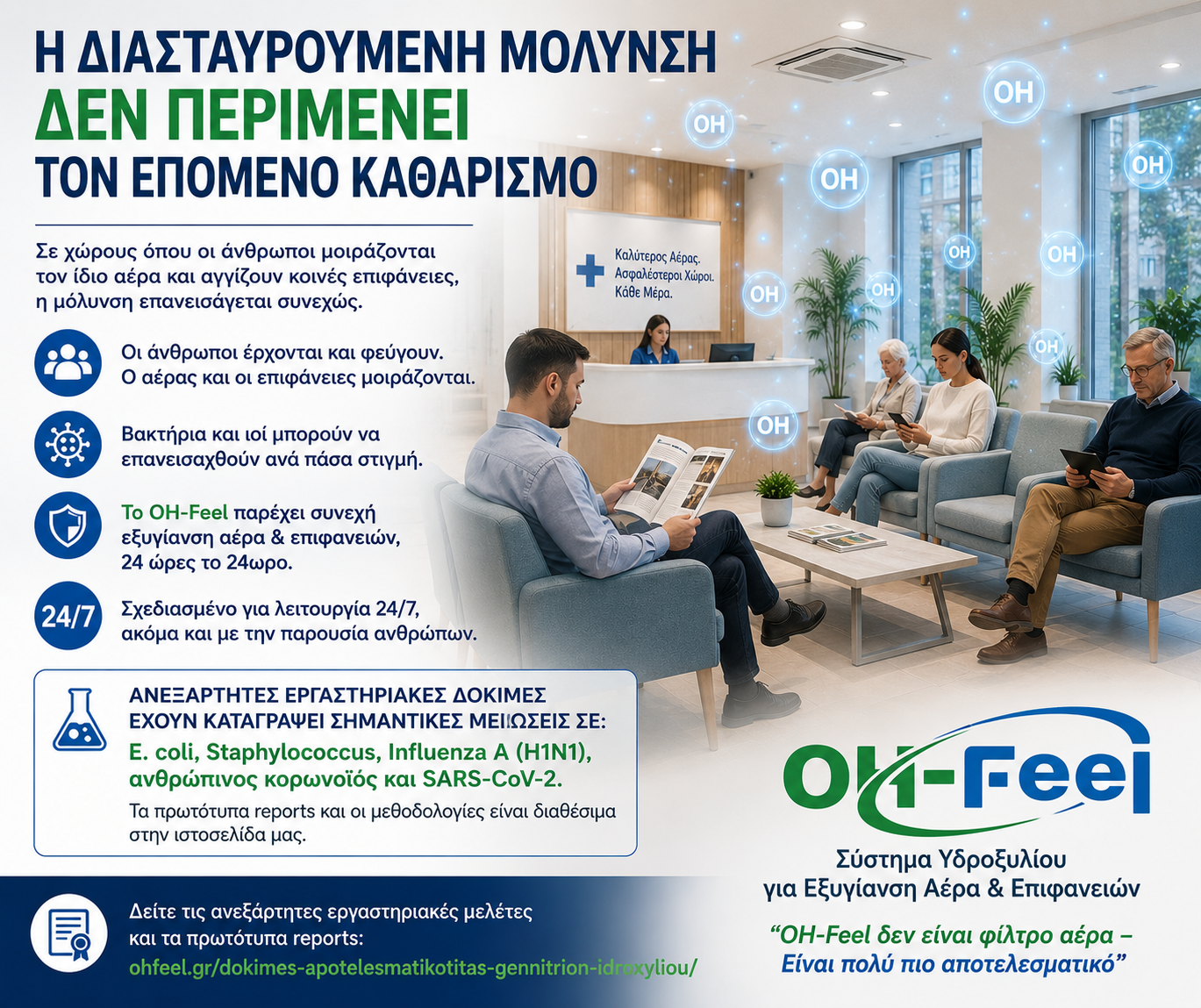 Διασταυρούμενη μόλυνση σε κοινόχρηστους χώρους και συνεχής εξυγίανση αέρα και επιφανειών με OH-Feel
